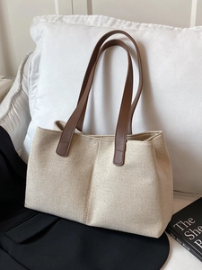 Minimalist Women PU Leather Tote Bag Large Capacity Stitched Shoulder Bag Korean Style Solid Color Office Commute Handbag