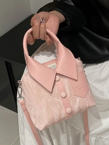 Sac à main rose design chemise avec poignée col et bandoulière amovible en PU mat