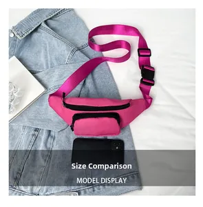 Size comparison of a rose red waterproof oxford chest bag with a smartphone inside