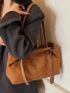 Women Large Capacity Tote Bag Vintage PU Leather Frosted Texture Minimalist Shoulder Bag Solid Color Daily Office Handbag