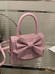 Lussuosa Borsa da Sera con Fiocco in Strass Glitter PU Pelle Borsa a Mano per Donna Matrimonio Festa Banchetto Borsa a Tracolla