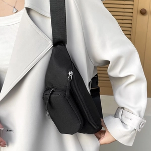 Waterproof black oxford chest bag with multi-layer zippers and adjustable strap for casual use