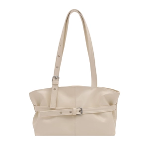 Borsa tote minimalista beige in ecopelle con fibbia argentata e tracolla regolabile
