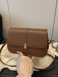 Women Urban Minimalist PU Leather Flap Shoulder Bag Vintage Solid Color Crossbody Saddle Bag With Metal Lock Clasp Daily Underarm Bag