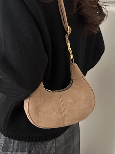 Retro Matte PU Suede Handbag Urban Minimalist Crescent Moon Shoulder Bag Niche Design Small Crossbody Bag For Women