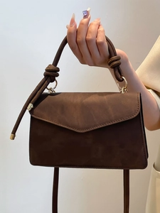 Women's dark brown gradient matte shoulder bag with knotted handle and gold hardware