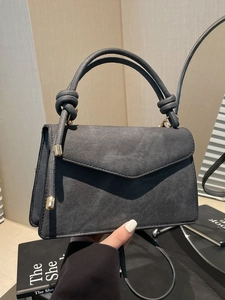 Chic dark gray gradient crossbody bag with saffiano leather and knotted top handle
