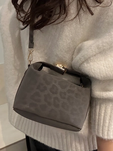 Vintage crossbody square bag in dark brown leopard print with golden buckle for women