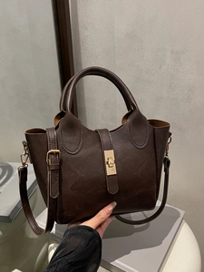 Borsa a Secchiello in Pelle PU Vintage da Donna Grande Capacità Con Serratura in Metallo Tracolla Regolabile Borsa a Tracolla Casual