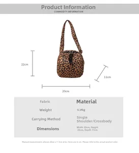 Detailed size and material specs for the leopard print canvas crossbody bag