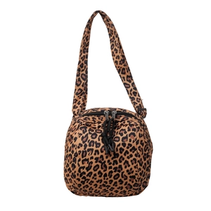 Vertical leopard print canvas crossbody phone bag with double zippers for women