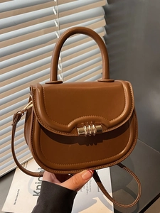 Vintage PU Leather Saddle Bag For Women Elegant Small Shoulder Crossbody Bag With Top Handle Metal Lock Buckle Handbag