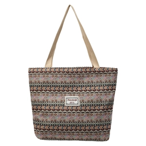 Ethnic style tote bag with geometric woven patterns and sturdy canvas handles for women