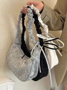 Winter stylish pleated cloud shoulder bags in silver, black and white velvet finish