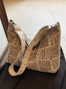 Ethnic bohemian large capacity tote bag with geometric woven pattern and wide shoulder strap