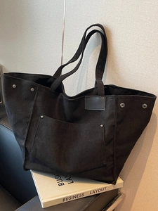 Women Large Tote Bag Corduroy Texture Canvas Shoulder Bag For School Commuting Casual Daily Solid Color Handbag With Rivet