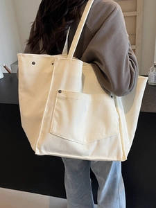 Large cream corduroy tote bag for women with rivet pocket for winter commute