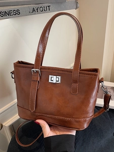 Sac Seau pour Femme en Cuir PU Minimaliste Fermoir Tournant Argenté Bandoulière Réglable Sac à Main Décontracté Mode Quotidienne