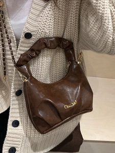 Borsa a Tracolla in Pelle PU Vintage Con Manico Arricciato Per Donna Borsa a Tracolla Con Catena Oro Borsa Hobo Tinta Unita Elegante