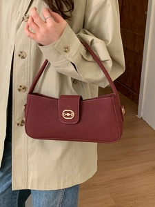 Vintage Matte PU Leather Baguette Underarm Shoulder Bag For Women Horsebit Buckle Commuter Crossbody Handbag Solid Color