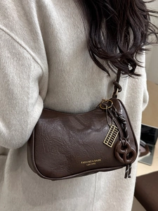 Sac à Bandoulière en Cuir PU Rétro pour Femmes Mode Petit Sac Carré avec Pendentif Boulier Bandoulière Nouée Sac à Main