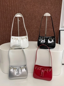 Glossy patent leather square handbags for women in white, black, silver and red colors