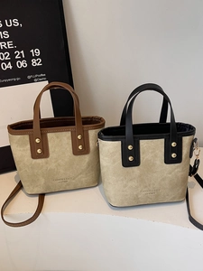 Women Luxury PU Bucket Shoulder Bag Retro Chic Contrast Color Crossbody Bag Stylish Street Handbag Daily Top Handle Bag
