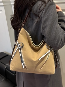 Large Capacity PU Leather Tote Bag Fashion Bow Ribbon Shoulder Bag For Women Casual Commute Hobo Bag Solid Color Retro Bag