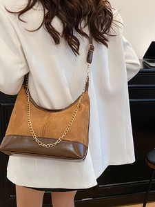 Borsa Hobo in Pelle PU Patchwork Retro per Donna Catena Dorata Borsa a Tracolla Pendolare Borsa Sottoascellare Casual
