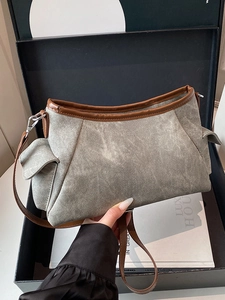 Vintage PU Leather Denim Texture Shoulder Bag For Women Retro Casual Crossbody Bag With Cargo Side Pockets Commuting Tote Bag