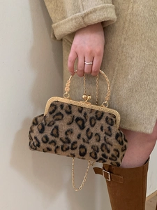 Sac de soirée rétro à motif léopard avec poignée dorée et bandoulière en chaîne