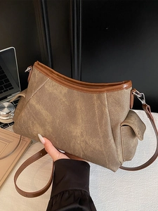 Chic 2025 retro brown hobo shoulder bag for women with vintage leather texture and side pocket