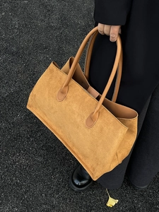 Women Large Capacity Tote Bag Urban Simple Suede PU Leather Shoulder Bag Solid Color Stitching Handbag For Daily Work Commuting