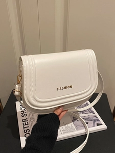 Fashion Women PU Leather Saddle Bag With Golden Letter Decor Trendy Urban Simple Magnetic Buckle Crossbody Shoulder Bag