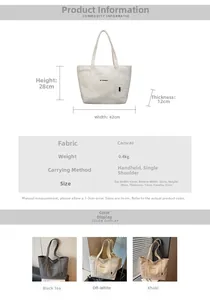 Detailed size chart and dimensions of the minimalist canvas tote bag with lettering