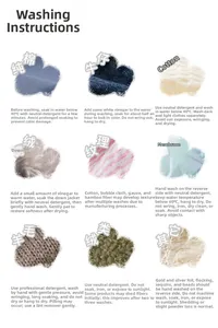 Care guide for cotton, denim and wool fabrics showing detailed washing instructions