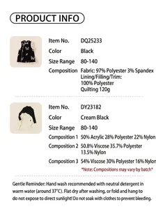 Size chart and fabric details for girls' bow vest and thick high-neck base shirt set