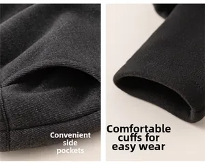 Detailed view of side pockets and neat cuffs on dark grey twill winter trousers