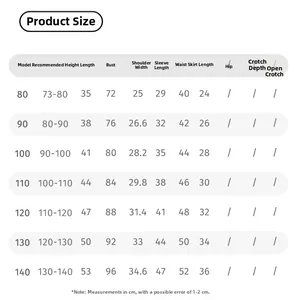 Detailed size chart for girls traditional New Year top and tulle skirt winter set