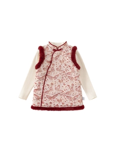 Set capodanno cinese per bambine con gilet rosa a fiori e maglia in maglia coordinata