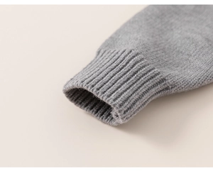Close-up of grey knit sweater ribbed cuffs with high-quality soft wool texture details