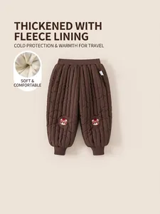 Pantalon de Jogging Matelassé en Polaire pour Enfants Garçons Filles Chaud Épais Broderie Ours Pantalon Thermique Taille Élastique