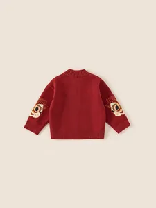 Pull festif rouge pour enfants avec broderie traditionnelle de danse du lion sur les manches