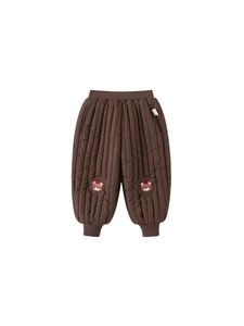 Pantalon matelassé d'hiver marron café pour enfants avec broderies d'ours mignon