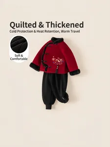 Chinese style winter outfit for boys with red padded jacket and black trousers