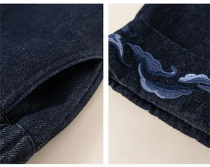 Detailed embroidery and deep side pockets on girls' thick winter denim jeans