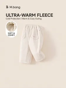Pantalon en velours côtelé épais pour enfants avec doublure polaire et broderie