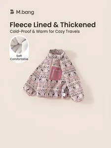 Girls' winter fleece zip-up jacket with Fair Isle deer print and warm lamb wool lining