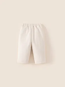 Pantalon en velours côtelé pour enfants blanc crème avec taille élastique et coupe droite