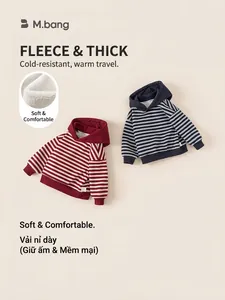 Children striped hooded fleece sweatshirt in red and blue featuring warm thick lining